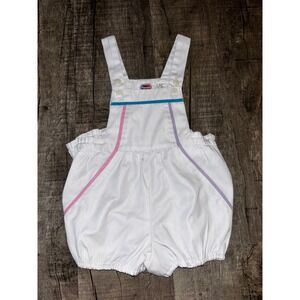 Vintage Popsicle Kids White Bubble Romper Overalls Pastel Trim Size 4